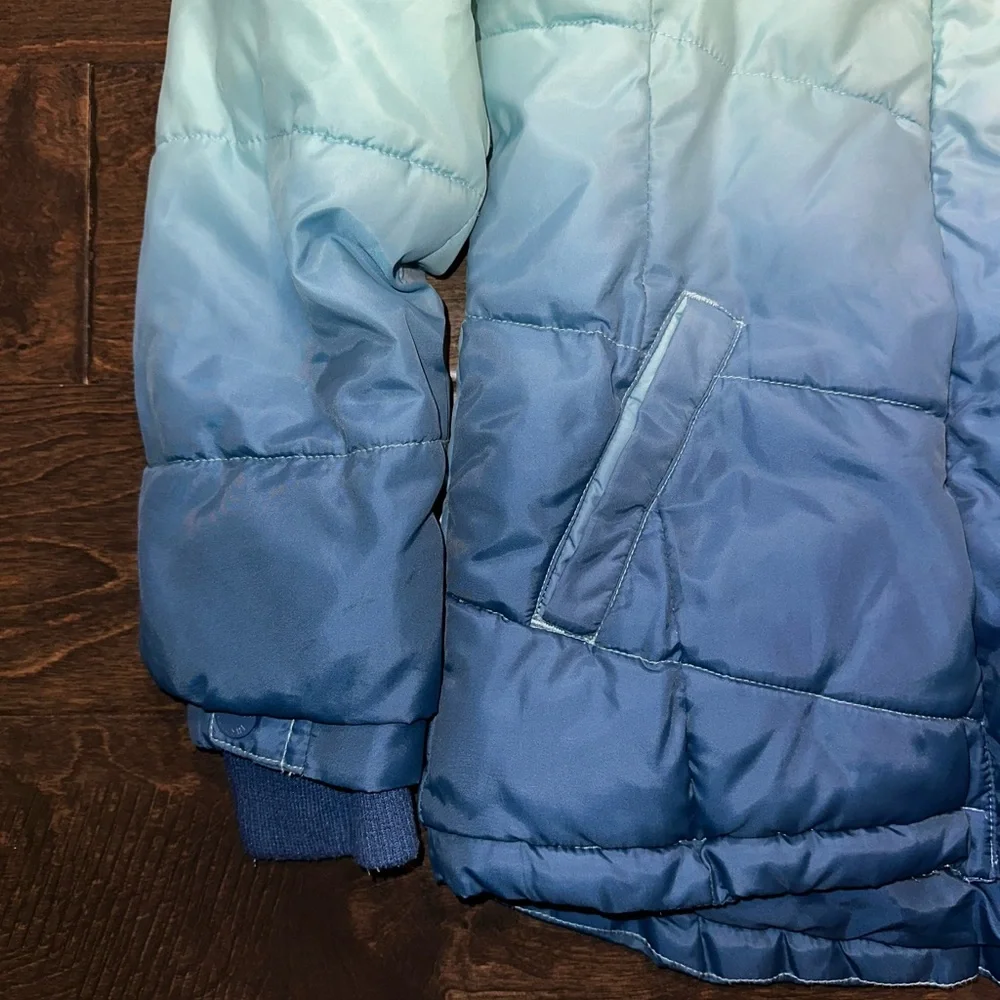 Justice Aqua Mist Gradient Ombré Blue Puffer Jacket Coat Girls Size 6/7